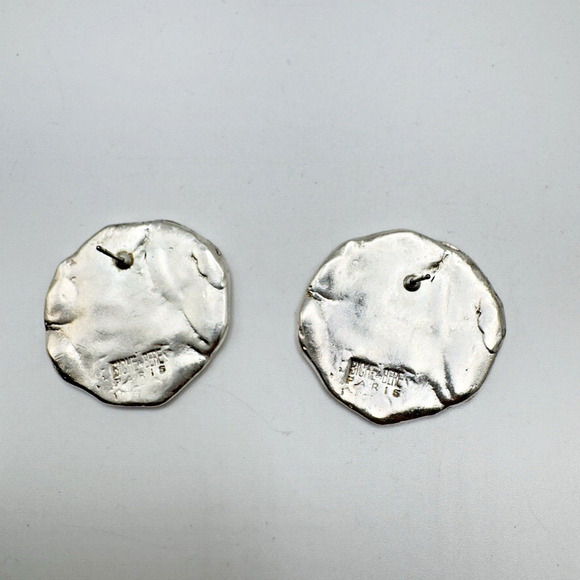 Vintage French Designer BICHE de BERE Brutalist Modernist Silver Tone Earrings - Picture 2 of 5